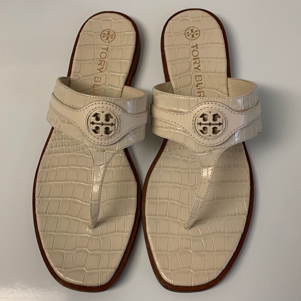 Croc Leather Thong Welt Flat Sandals